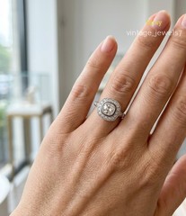 2.40CT Cushion Lab Created Diamond Wedding Vintage Halo Antique Ring 14K Gold FN