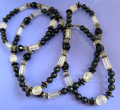 Vintage Dauplaise Black Jet Rhinestone Beads 39″ Opera Length Necklace