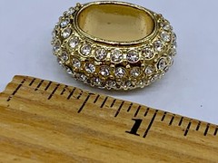 VINTAGE GOLD TONE GODIVA PAVE CRYSTAL SLIDING CHARM RING SIGNED