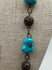 Vintage Czech turquoise art glass beaded necklace 32.5”