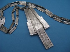 Whiting And Davis Vtg 1970s Necklace Art Deco Faux Turquoise Pendant Silver Tone
