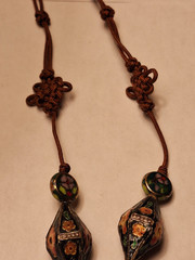 VINTAGE CLOISONNE BONE SKULL ASIAN LOVE KNOT PROTECTION TALISMAN AMULET NECKLACE