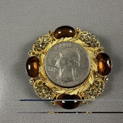 Vintage Brooch Pendant Brown Gold Tone Glass Rhinestone Statement Pin