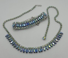 VTG B. David Blue Green Aurora Borealis Rhinestone Choker Necklace & Bracelet