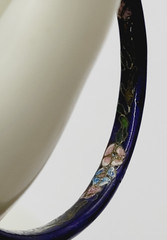 Cloisonné Asian Inspired Dark Cobalt Blue Floral Hand Painted Bangle Bracelet
