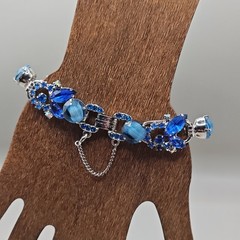 Vintage Juliana D&E 5 Link Bracelet Blue AB Rhinestones Moonglow Cat Eyes Sz 6.5