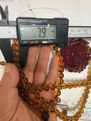 vintage 100% Natural Burmese Amber Necklace With flower carving Pendant