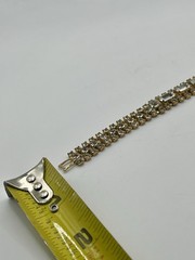 Vintage Estate Gold Tone Clear Rhinestone Fold Over Clasp Bracelet 7”