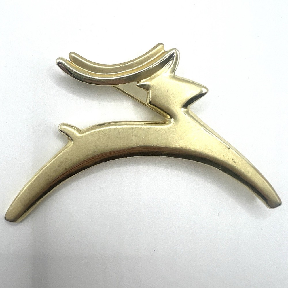 Reindeer Brooch By Danecraft Modernist Gold Tone 3 Inches Vintage