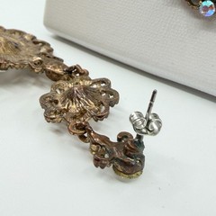 Vintage Gold Tone Filigree Dangle Earrings with AB Crystal Chandelier