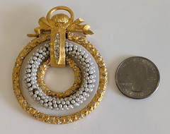 Vintage Large Rhinestone & Pearl Rings Brooch Pin