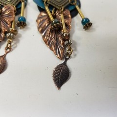 Newpro Dangle Earrings Vintage Metal Beaded Tribal Leaf Leaves Southwestern