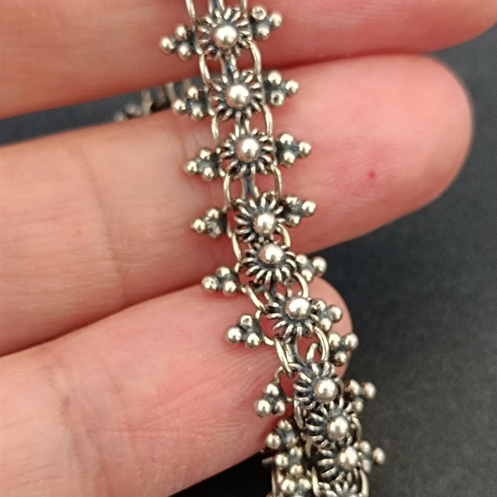 Vintage Silver Bracelet Ethnic Granulation Flower Filigree Tribal Articulated