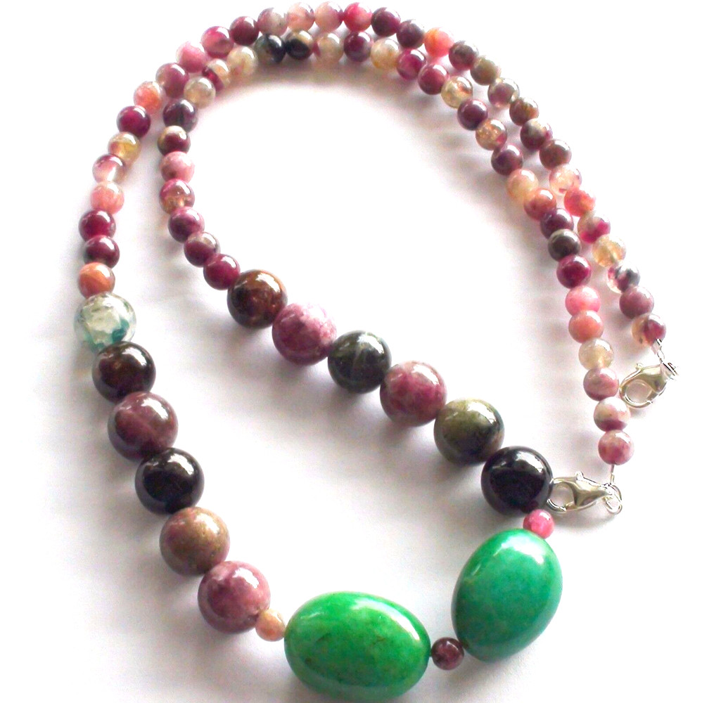 184.50ct 100% NATURAL FANCY ROUND TOURMALINE,EMERALD 925 SILVER CLASP NECKLACE.