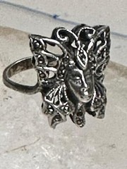 Butterfly ring Lady Face Art Deco size 6 marcasites sterling silver band women