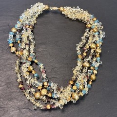 14k Yellow Gold Clasp 5-Strand Quartz Assorted Gemstones Necklace Vintage 18”