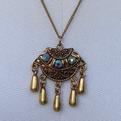 Vintage Necklace Gold Tone Aurora Borealis Chandelier Bohemian Oriental Ethnic