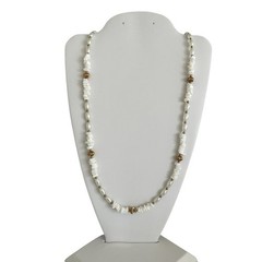 Vtg 1950-1970 Freshwater Pearl Seed Puka Shell Gold Tone Barrel Closure Necklace