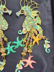 VERY RARE! Vintage Retired Lunch At The Ritz SEAHORSE EARRINGS 5″ Hand painted