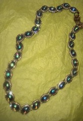 Vintage Peacock Iridescent Gripoux Cabochon AB Necklace ~ Stunning ~ Oil Slick
