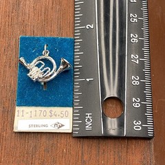 Vintage 925 Sterling Silver French Horn Musical Instrument Pendant Charm