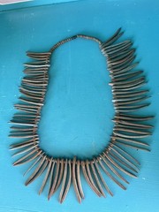 Vintage 70s Necklace Fringed wood with beads Tribal Jewelry