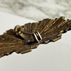 Vintage Deco Revival Brass Sunburst Brooch 1940s 1950s Geometric Pin