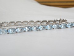 Sterling Silver 925 Natural Heated Blue Topaz Tennis Line Bracelet 7.5″