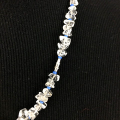 QUARTZ jewelry set – necklace & earrings -clear stone chips & blue glass beads