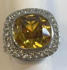 Vintage 925 Sterling CZ Citrine Crystal Ring Size 6 1/4 21mm Center