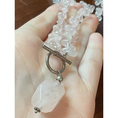Vintage Sterling Silver Rose Pink Quartz Toggle Clasp Necklace 17.75”