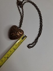 Vintage Puffy Heart Long Pendant Necklace Copper Retro Rockabilly Love Coquette