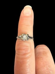 Signed Art Deco 18K White Gold .25ct Round Diamond Engagement Ring Size: 6