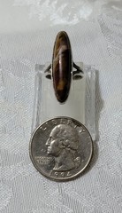 OLD PAWN STERLING BEZEL SET BEAUTIFUL OBLONG AGATE STONE RING SIZE 2/PINKY