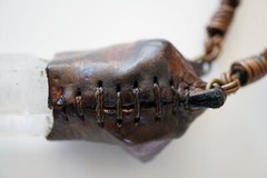 Artisan Created NECKLACE of Leather Wrapped Quartz Point and Purple Amethyst