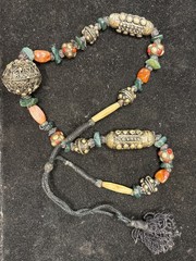 Vintage Ethnic Statement Necklace – Tribal Boho Silver Tone Beads & Stone Accent