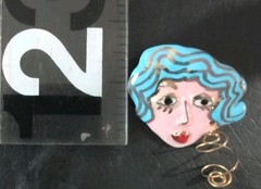 One of a Kind Quirky Porcelain Enamel Earrings of a Artistic Woman’s Face 1 3/4″