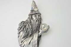 Signed JJ JONETTE Vtg Crystal Wizard Brooch crystal ball LARGE *missing 1 stone