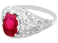 Antique 1.50Ct Burmese Ruby and 0.66Ct Diamond Platinum Dress Ring Circa 1930