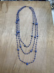 Vintage Art Deco Periwinkle Blue Slag Glass Bead Necklace 1920s