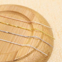 1PC Solid Silver Vermeil Needle Adjustable 0.6mm Wide Box Chain Necklace FESV41