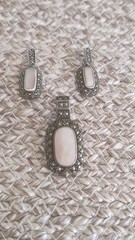 Three Piece Marcasite Earrings And Pendant Set Marked 925.