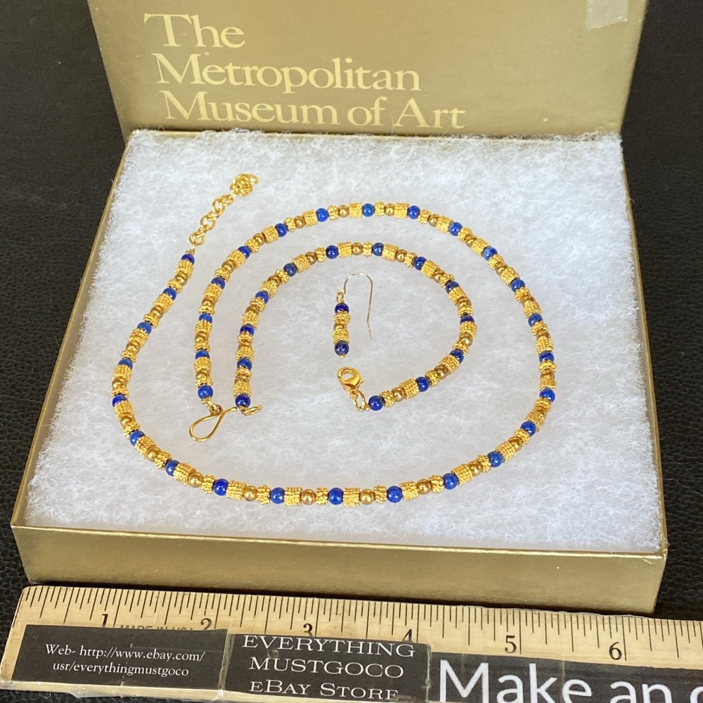 Vtg Museum Museum Art Lapis Lazuli Beaded Necklace Bracelet Etruscan Revival MMA