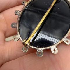Vintage Rhinestone Brooch Black Silver Tone READ