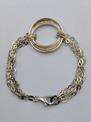 FAS Vtg Sterling 925 Oval Ring 2 Strand Flat Marquise Shape Link Chain Bracelet