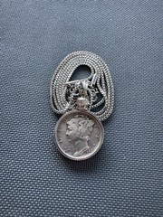 Beautiful Mercury Dime Necklace • Authentic Silver Coin • 20in Stainless Steel