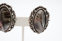 Vintage Clip On Earrings Silver Tone Molded Stone