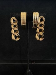 MONET EARRINGS Lot Of 2 Gold Tone PIERCED Double Link Drop + Ribbed Half Loop