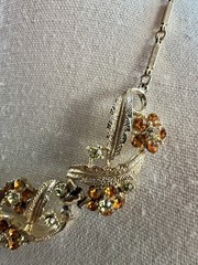 Vintage 1950s–1960s Amber & Citrine Rhinestone Floral Necklace Mid-Century