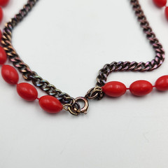 1960s Brutalist Love Witch Red Bead Gold Tone Pendant Necklace Vintage